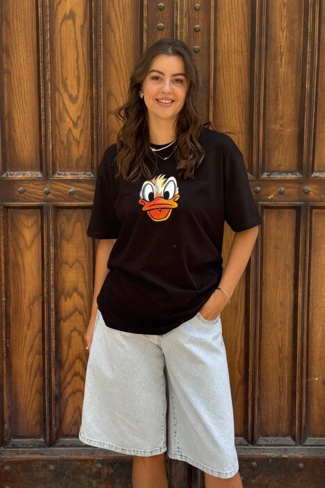 FRONT & BACK IMAGE WOMEN T-SHIRT BLACK/ E ZEZE - 2