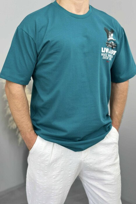 FRONT & BACK IMAGE WRITTINGS MEN T-SHIRT DARK GREEN/JEE - 3