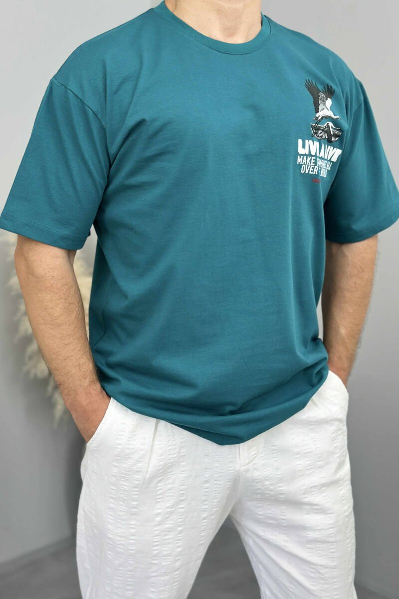 FRONT & BACK IMAGE WRITTINGS MEN T-SHIRT DARK GREEN/JEE - 3