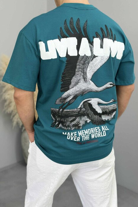 FRONT & BACK IMAGE WRITTINGS MEN T-SHIRT DARK GREEN/JEE - 4