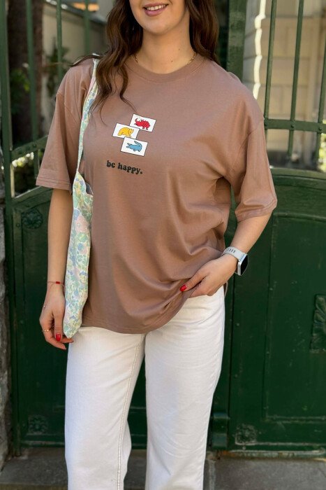 FRONT & BACK IMAGES WOMAN T-SHIRT+ 6 PAIR OF SOCKS BROWN/KAFE 