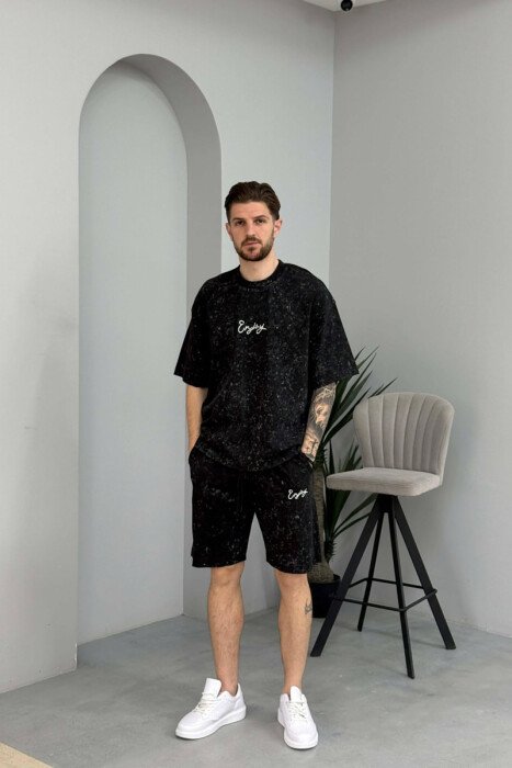 FRONT & BACK SIMPLE WRITTINGS T-SHIRT + SHORTS MEN SET BLACK/ E ZEZE - 1
