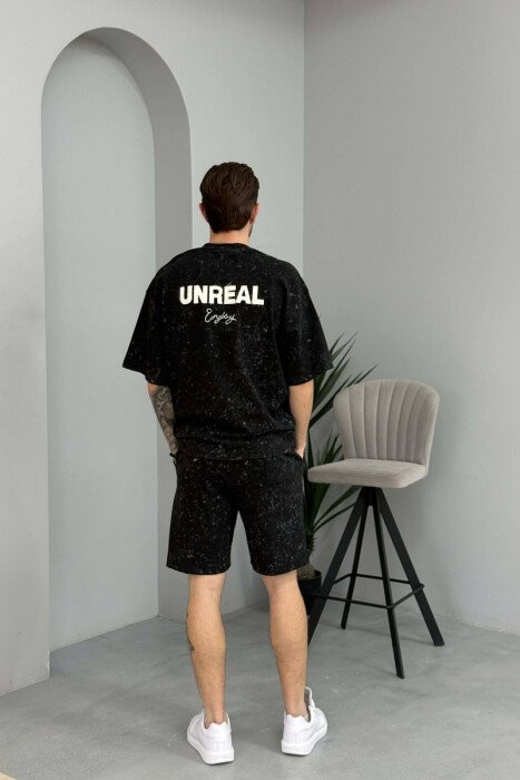 FRONT & BACK SIMPLE WRITTINGS T-SHIRT + SHORTS MEN SET BLACK/ E ZEZE - 4