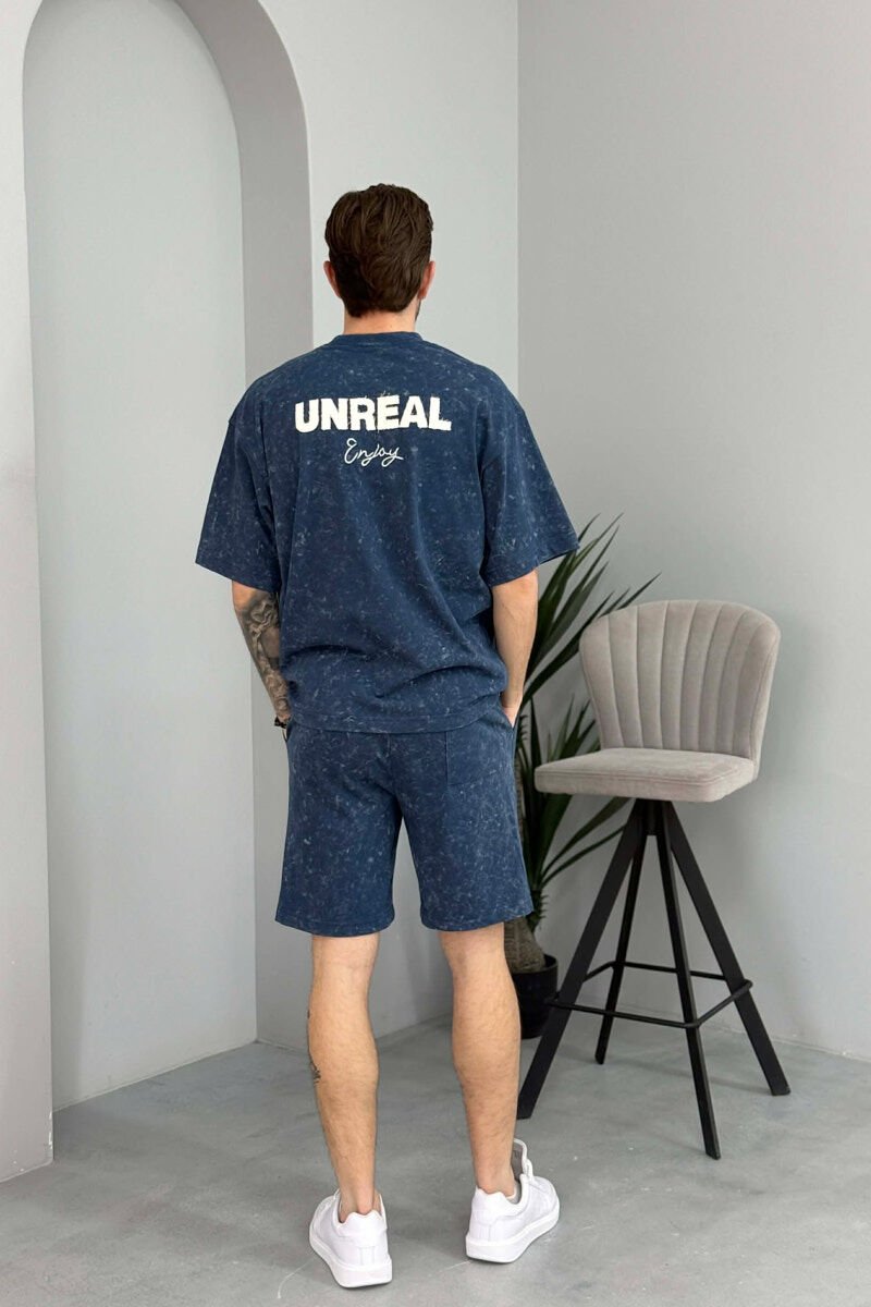 FRONT & BACK SIMPLE WRITTINGS T-SHIRT + SHORTS MEN SET BLUE/BLU - 4