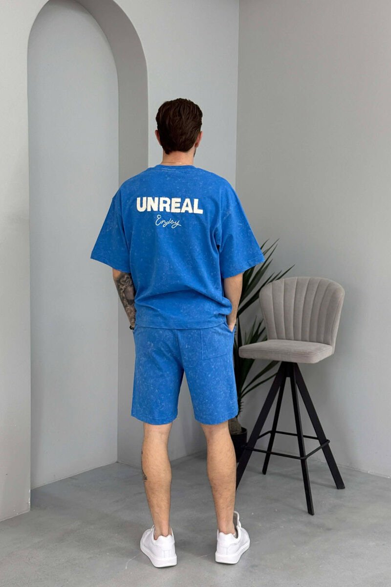 FRONT & BACK SIMPLE WRITTINGS T-SHIRT + SHORTS MEN SET LIGHTBLUE/BZ - 4