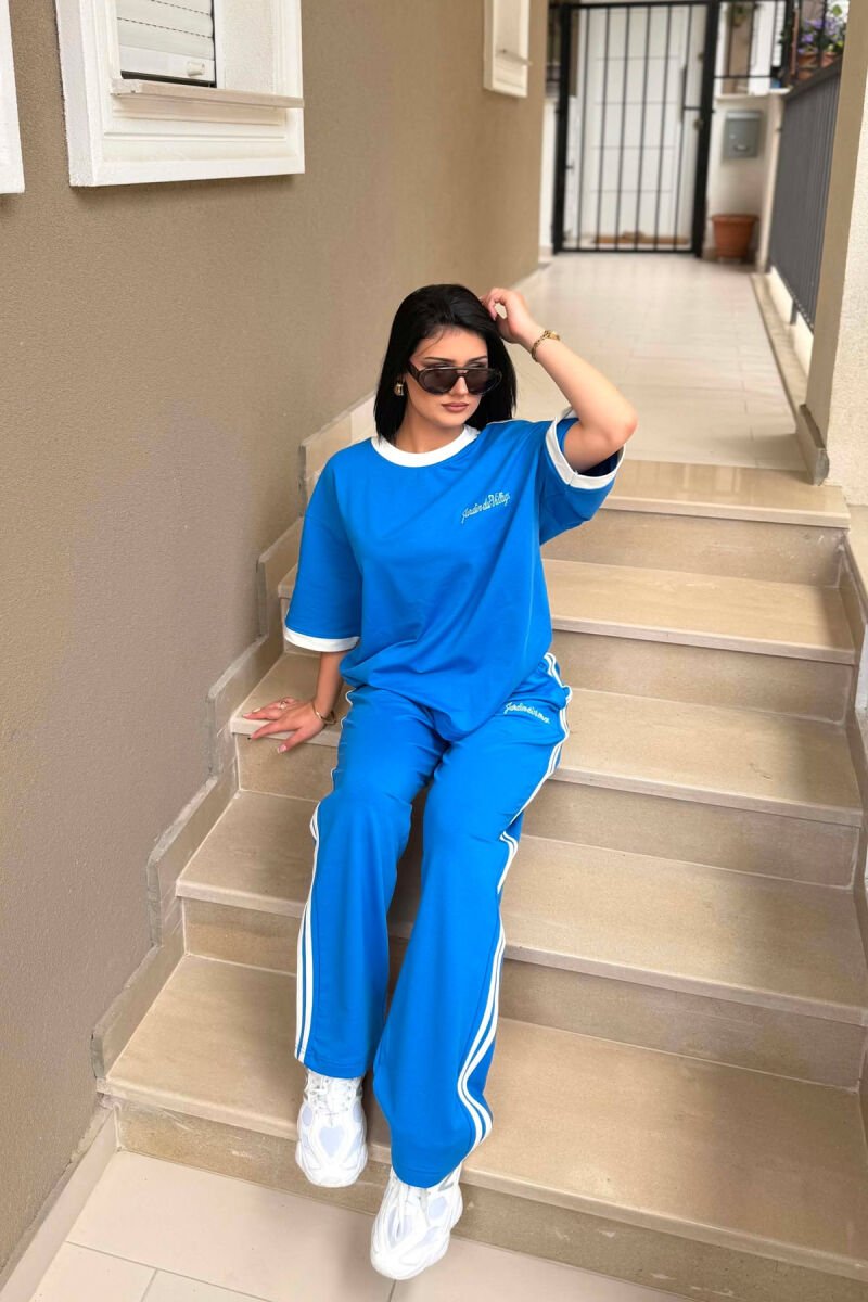 FRONT & BACK WRITTINGS T-SHIRT + SWEATPANTS WOMAN SET BLUE/BLU - 2