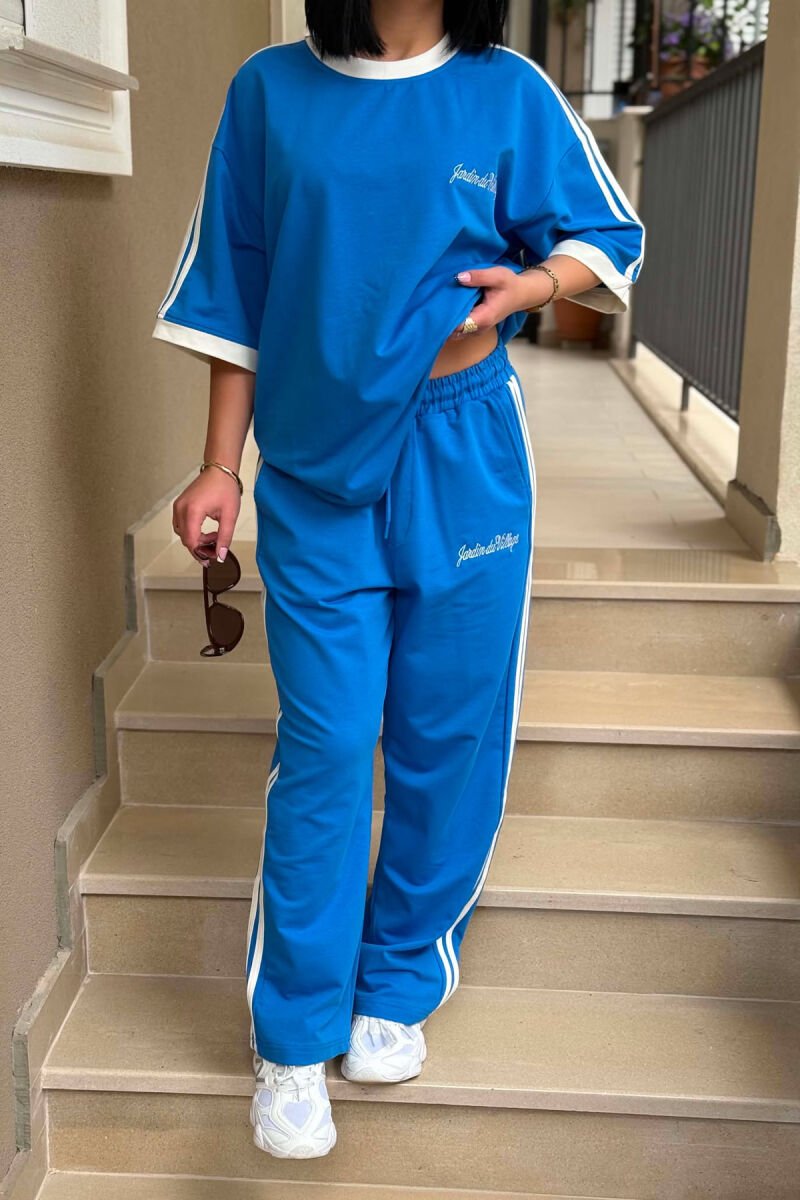 FRONT & BACK WRITTINGS T-SHIRT + SWEATPANTS WOMAN SET BLUE/BLU - 5
