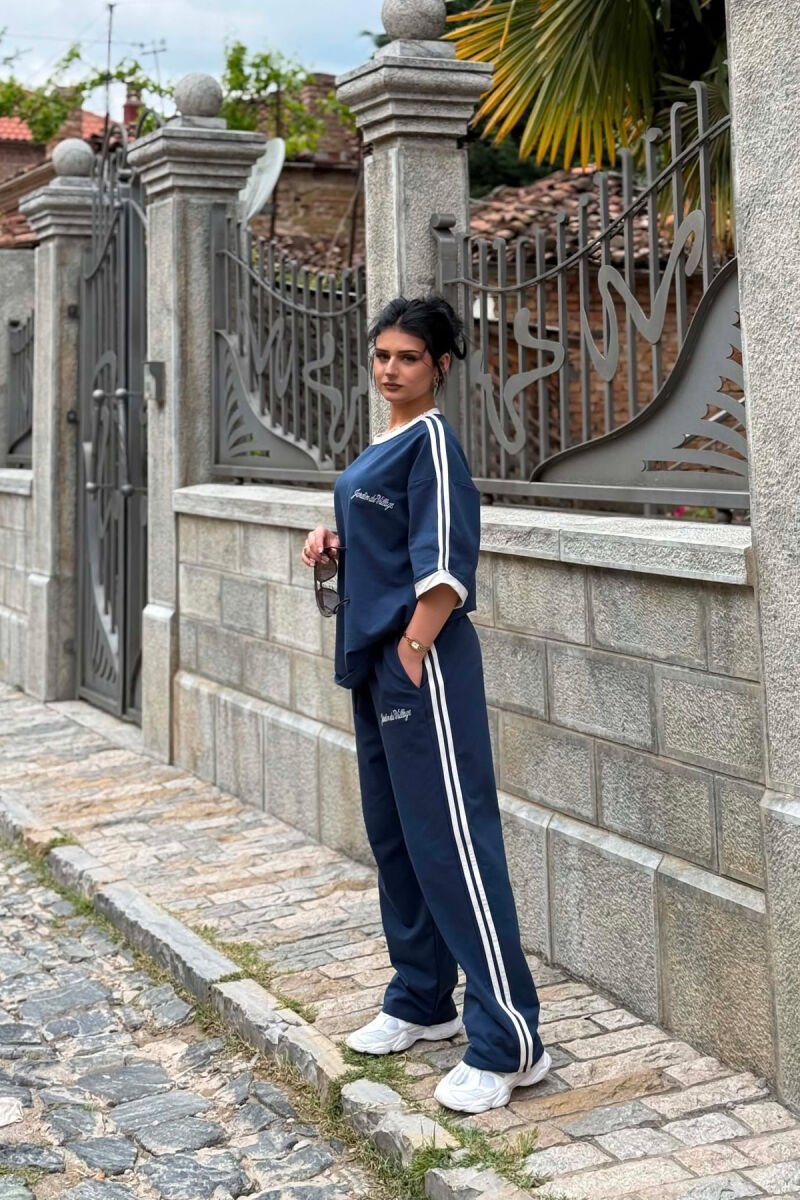 FRONT & BACK WRITTINGS T-SHIRT + SWEATPANTS WOMAN SET DARK BLUE/BEE - 3