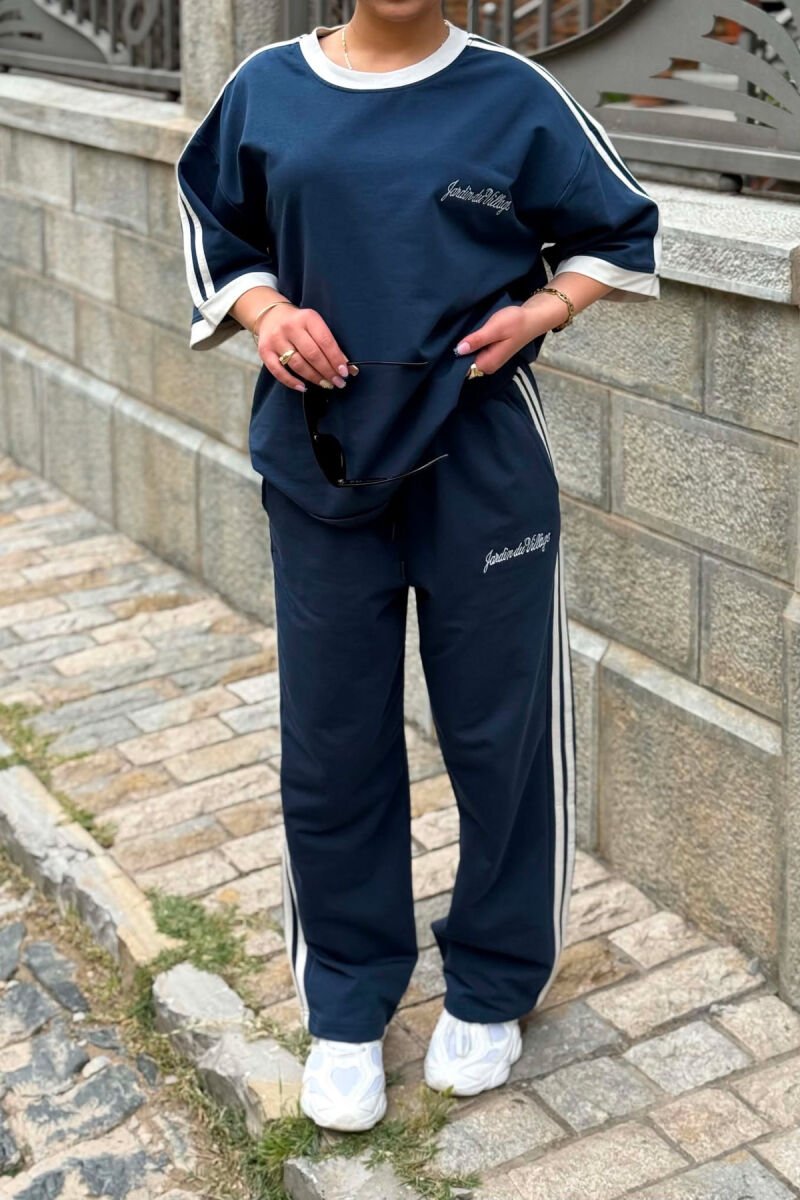 FRONT & BACK WRITTINGS T-SHIRT + SWEATPANTS WOMAN SET DARK BLUE/BEE - 5