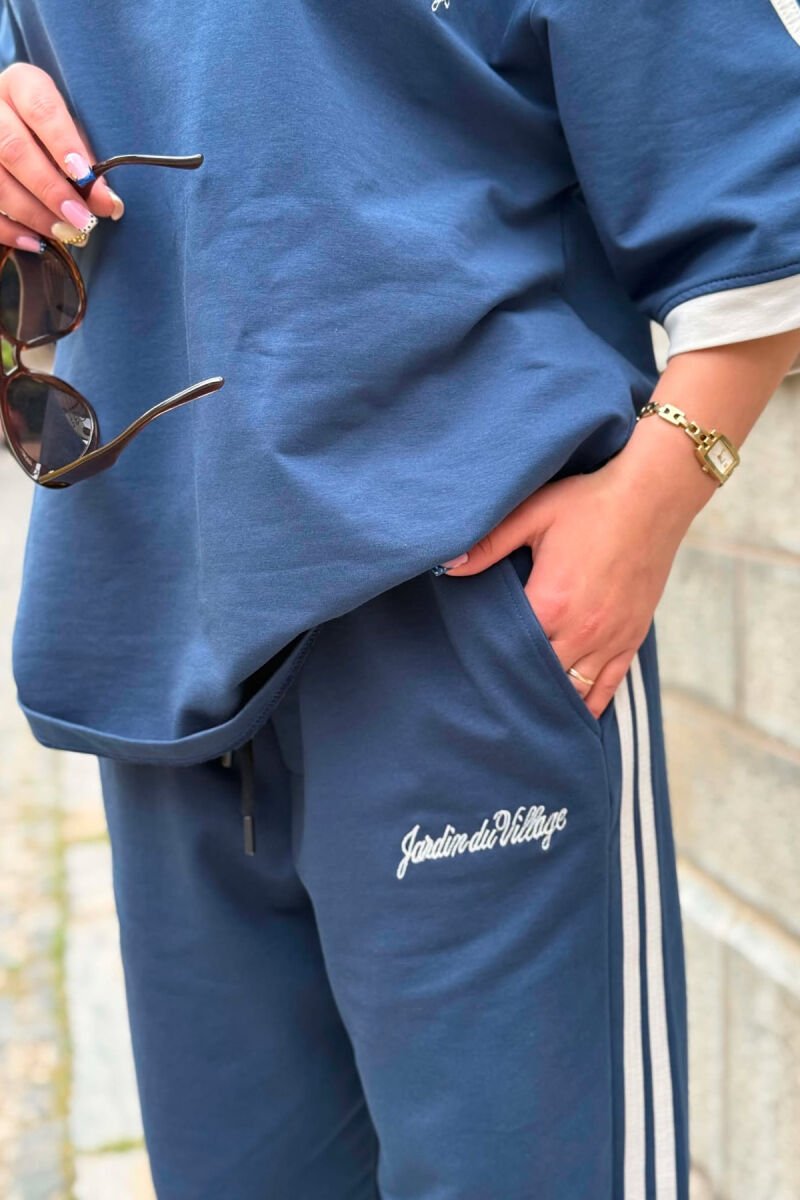 FRONT & BACK WRITTINGS T-SHIRT + SWEATPANTS WOMAN SET DARK BLUE/BEE - 6