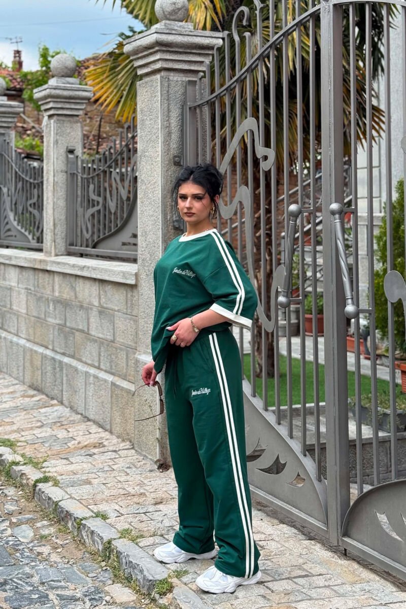 FRONT & BACK WRITTINGS T-SHIRT + SWEATPANTS WOMAN SET GREEN/JESHILE - 2