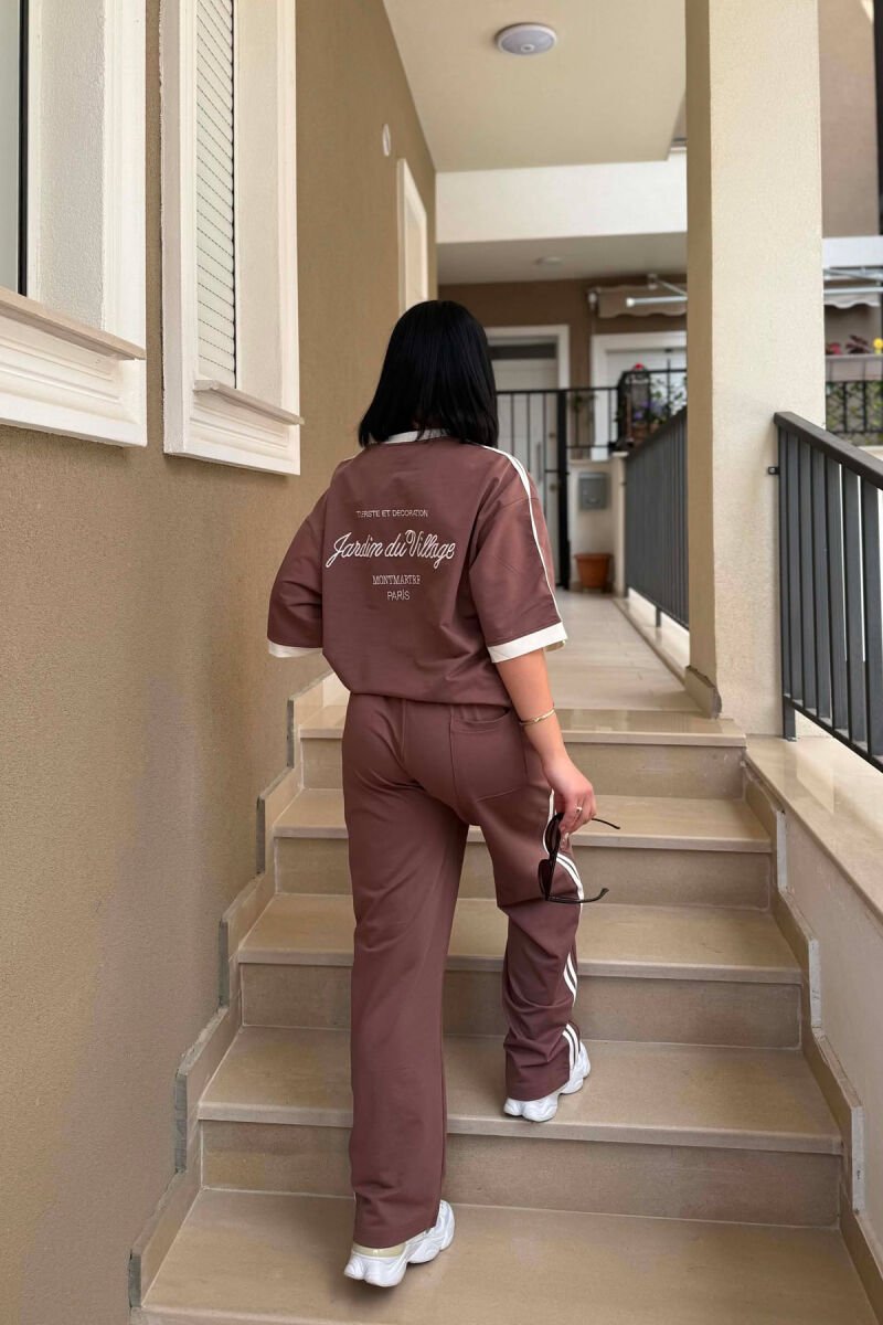 FRONT & BACK WRITTINGS T-SHIRT + SWEATPANTS WOMAN SET LIGHT BROWN/KAZB - 3