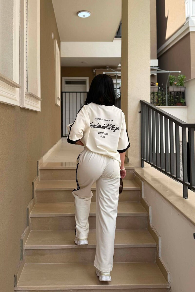 FRONT & BACK WRITTINGS T-SHIRT + SWEATPANTS WOMAN SET WHITE-E BARDHE - 4