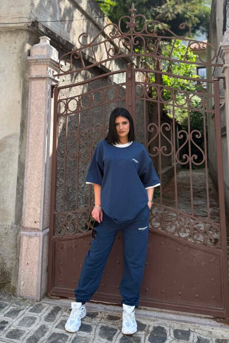 FRONT & BACK WRITINGS T-SHIRT + JOGGERS WOMAN SET BLUE/BLU - 1