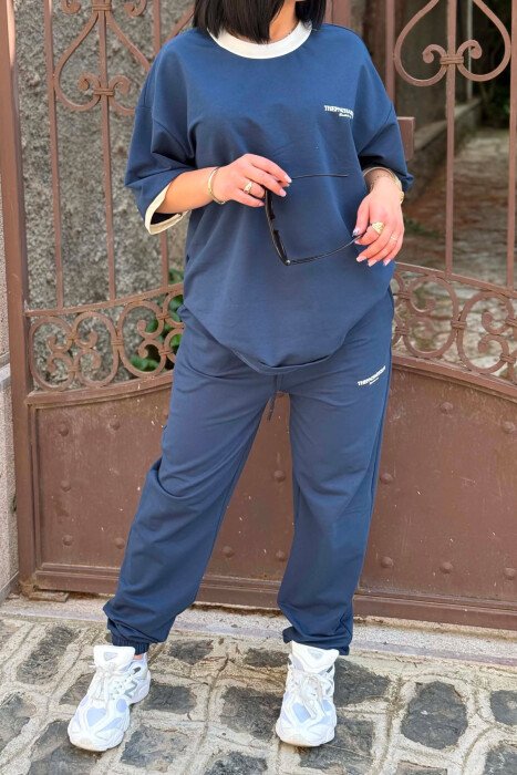 FRONT & BACK WRITINGS T-SHIRT + JOGGERS WOMAN SET BLUE/BLU - 2
