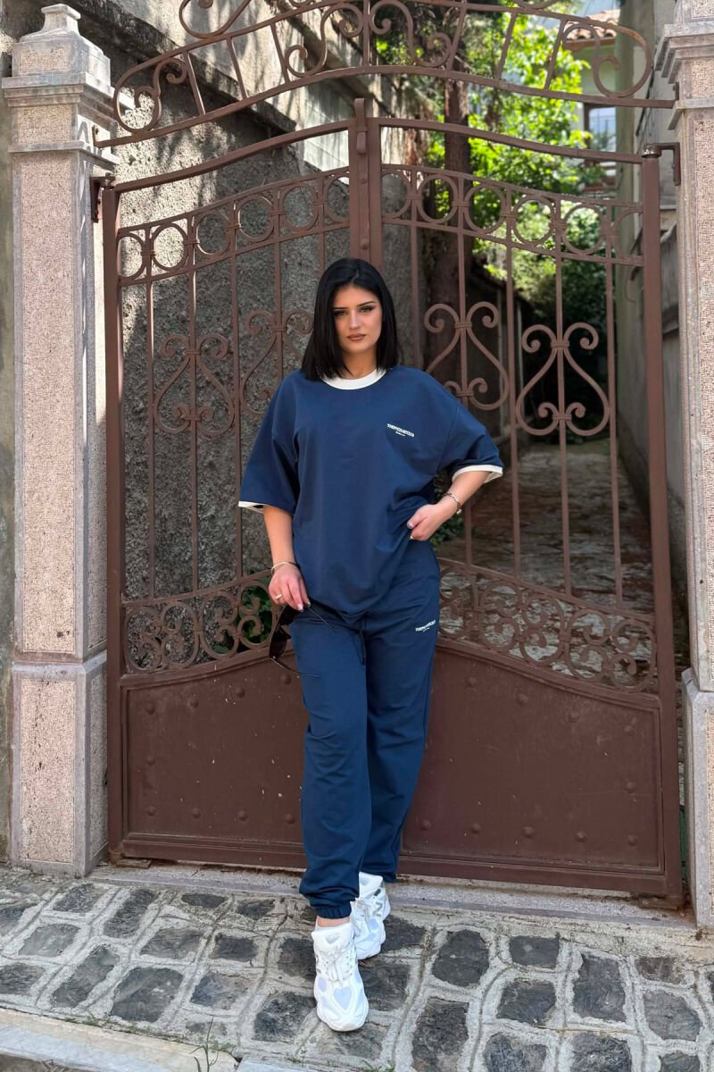 FRONT & BACK WRITINGS T-SHIRT + JOGGERS WOMAN SET BLUE/BLU - 4