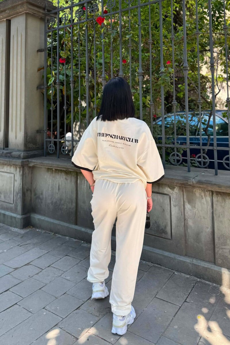 FRONT & BACK WRITINGS T-SHIRT + JOGGERS WOMAN SET CREAM/KREM - 4