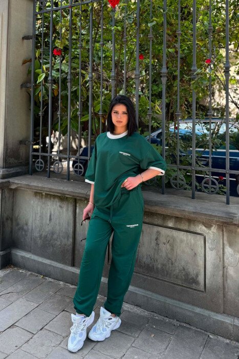 SET T-SHIRT ME SHKRIME PARA & PAS + TUTA PER FEMRA NE NGJYRE JESHILE 