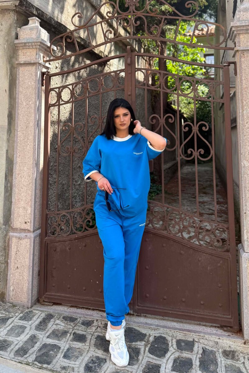 FRONT & BACK WRITINGS T-SHIRT + JOGGERS WOMAN SET LIGHTBLUE/BZ - 2