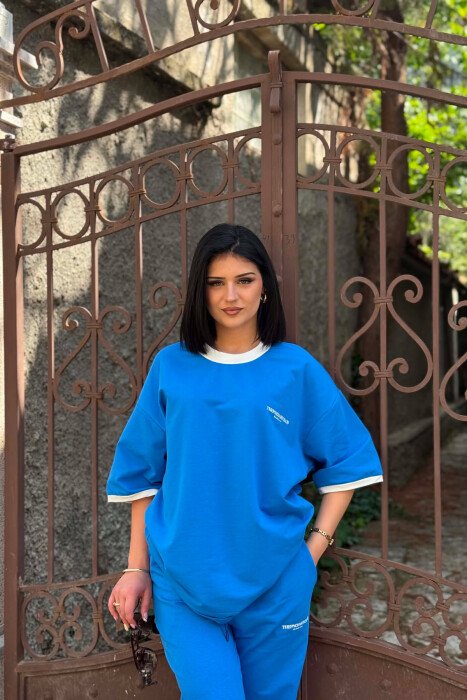 FRONT & BACK WRITINGS T-SHIRT + JOGGERS WOMAN SET LIGHTBLUE/BZ - 3