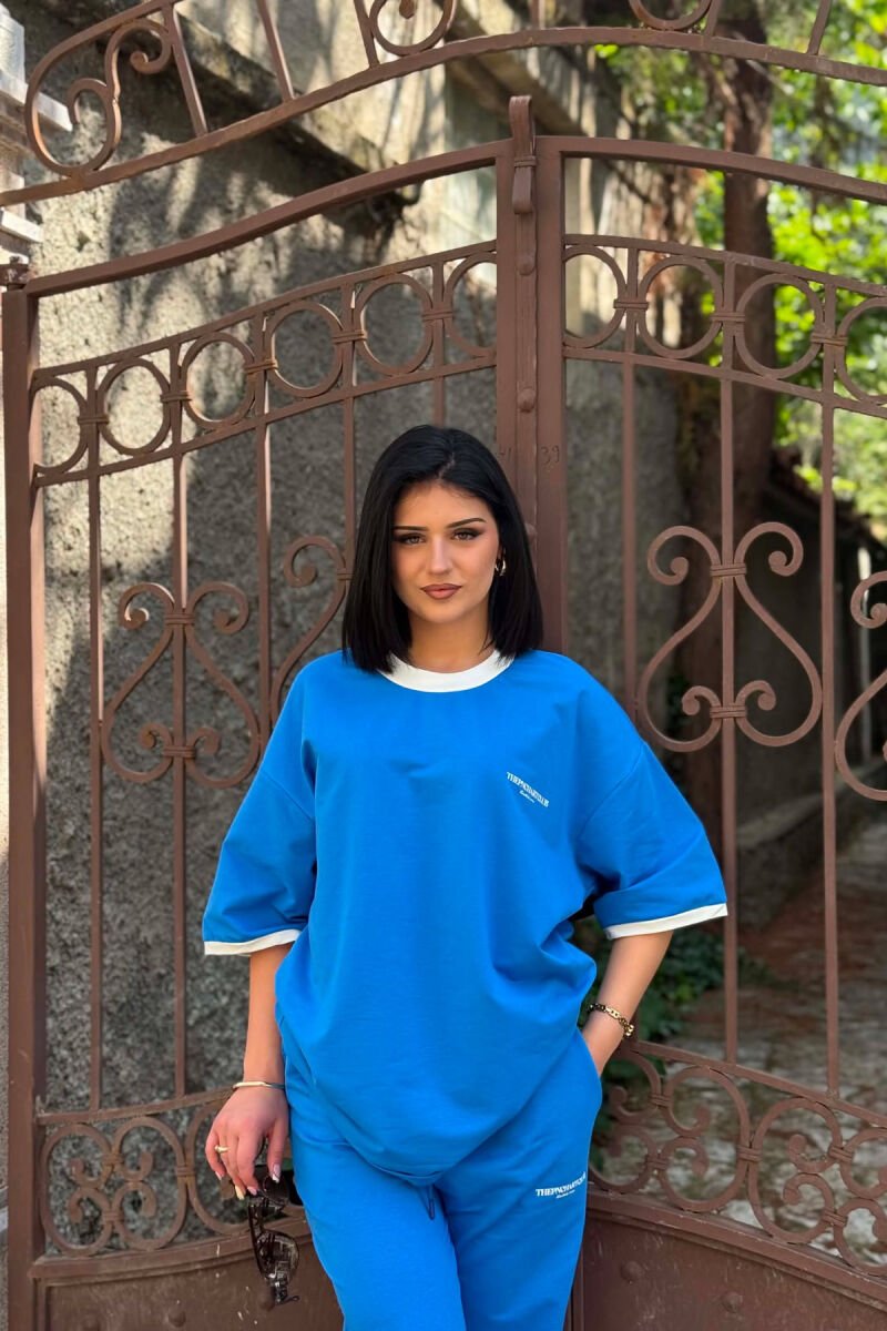FRONT & BACK WRITINGS T-SHIRT + JOGGERS WOMAN SET LIGHTBLUE/BZ - 3