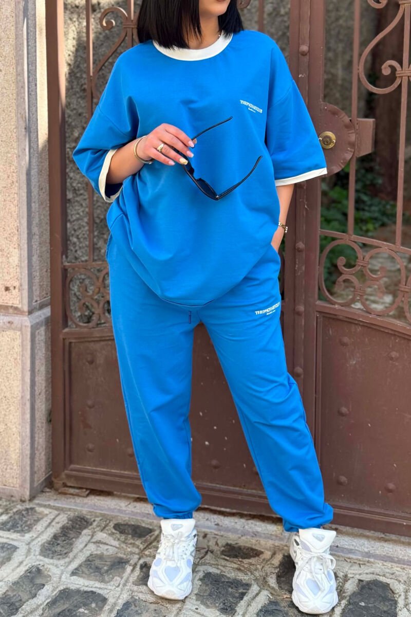 FRONT & BACK WRITINGS T-SHIRT + JOGGERS WOMAN SET LIGHTBLUE/BZ - 5