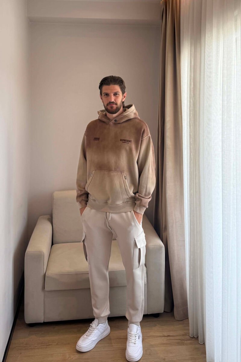 FRONT & BACK WRITTINGS FLUFFY MEN HOODIE BEIGE/BEZHE - 2