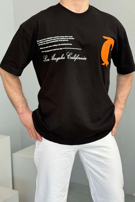 FRONT & BACK WRITTINGS LA ROUND NECK MEN T-SHIRT BLACK/ E ZEZE 