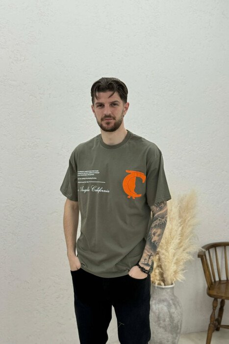 FRONT & BACK WRITTINGS LA ROUND NECK MEN T-SHIRT DARK GREEN/JEE 
