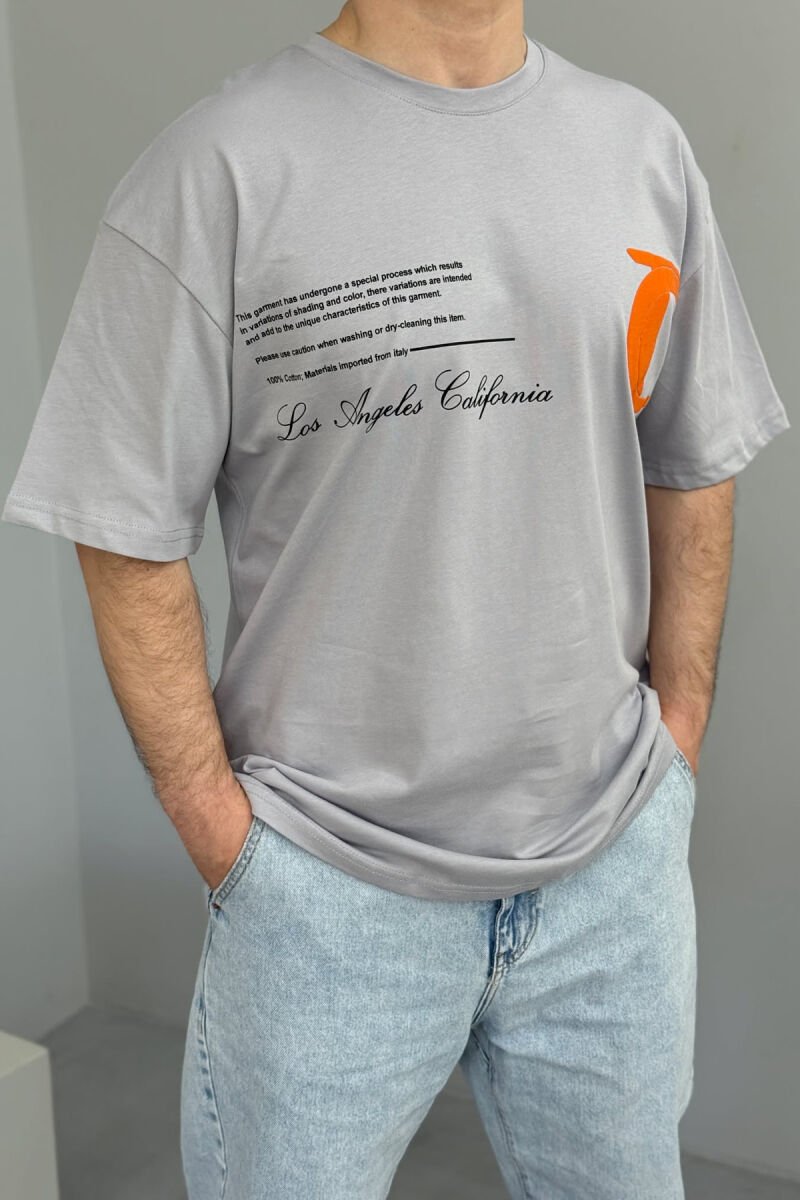 FRONT & BACK WRITTINGS LA ROUND NECK MEN T-SHIRT GREY/GRI - 1