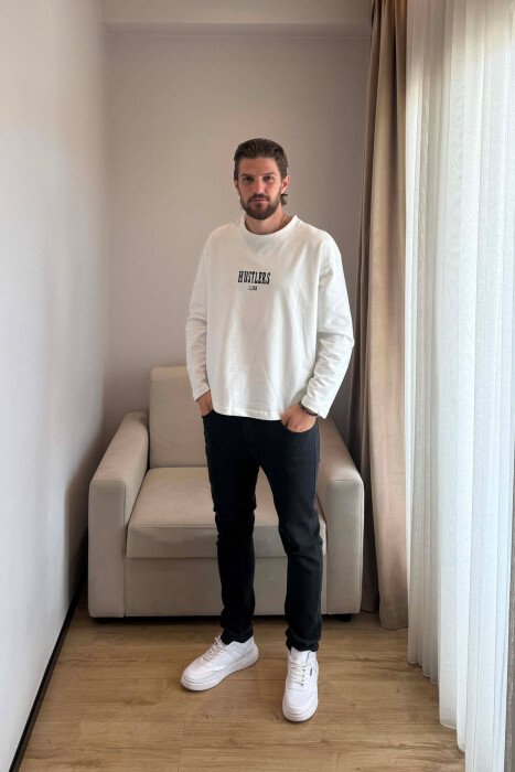 FRONT & BACK WRITTINGS MEN SWEATSHIRT WHITE-E BARDHE - 4