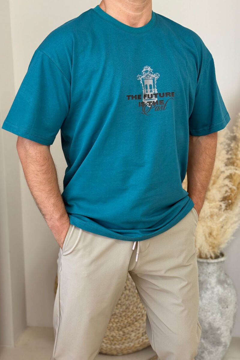 FRONT & BACK WRITTINGS MEN T-SHIRT BLUE STONE/GK - 2