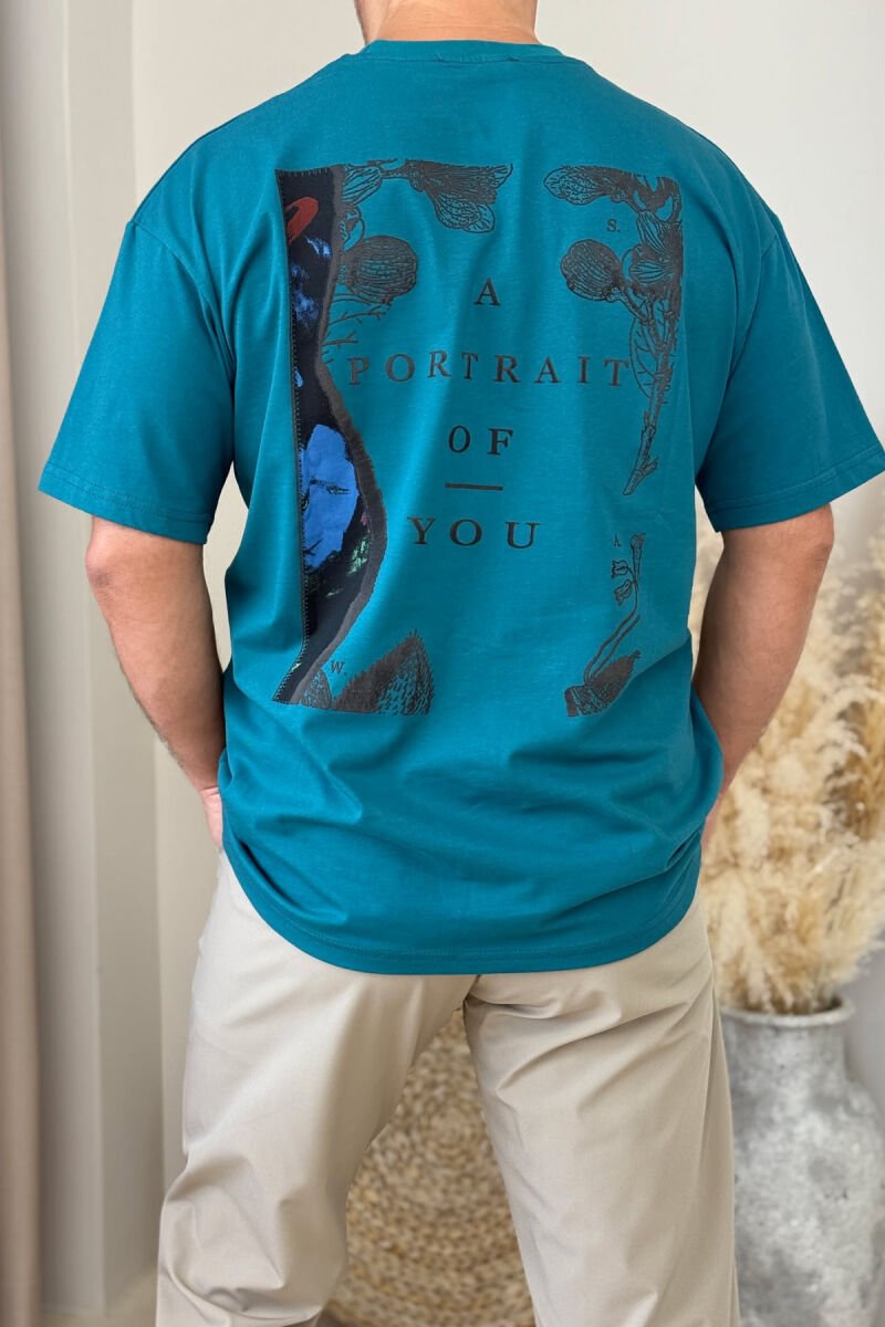 FRONT & BACK WRITTINGS MEN T-SHIRT BLUE STONE/GK - 3