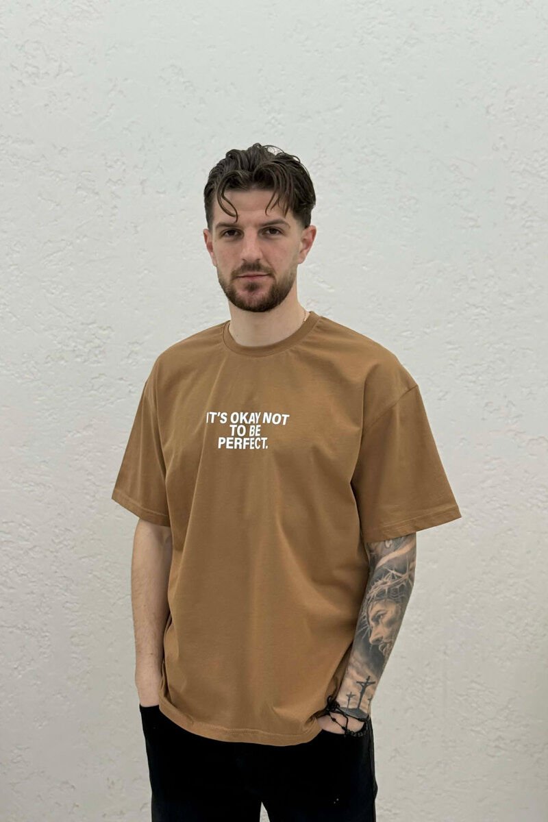 FRONT & BACK WRITTINGS MEN T-SHIRT BROWN/KAFE - 1