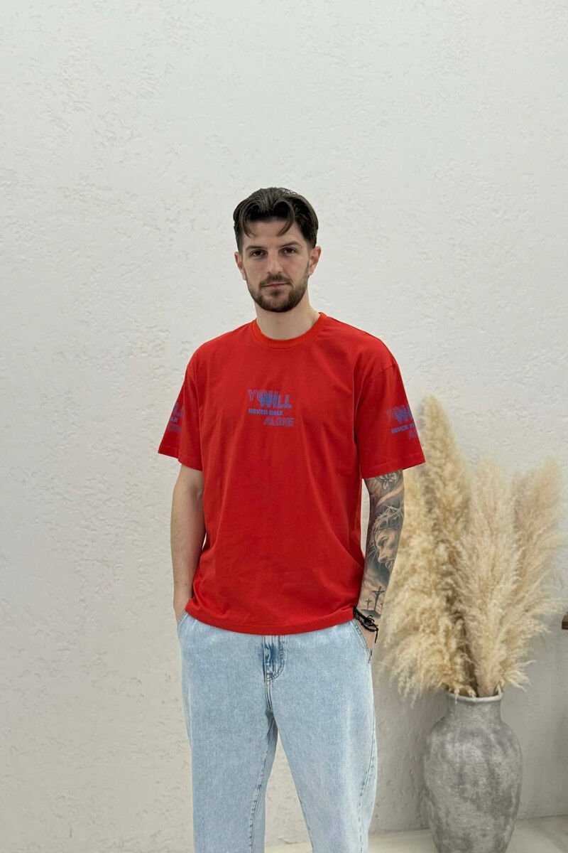 FRONT & BACK WRITTINGS MEN T-SHIRT DARK ORANGE/POE - 1
