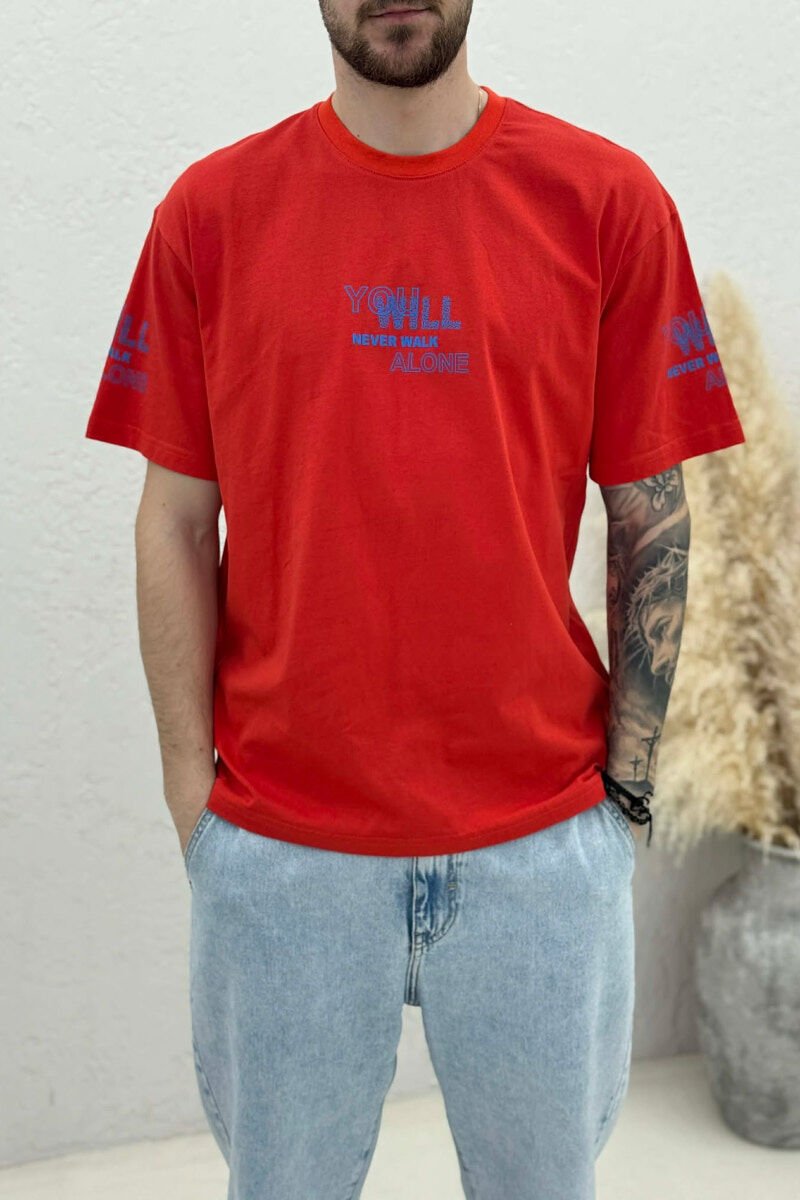 FRONT & BACK WRITTINGS MEN T-SHIRT DARK ORANGE/POE - 3