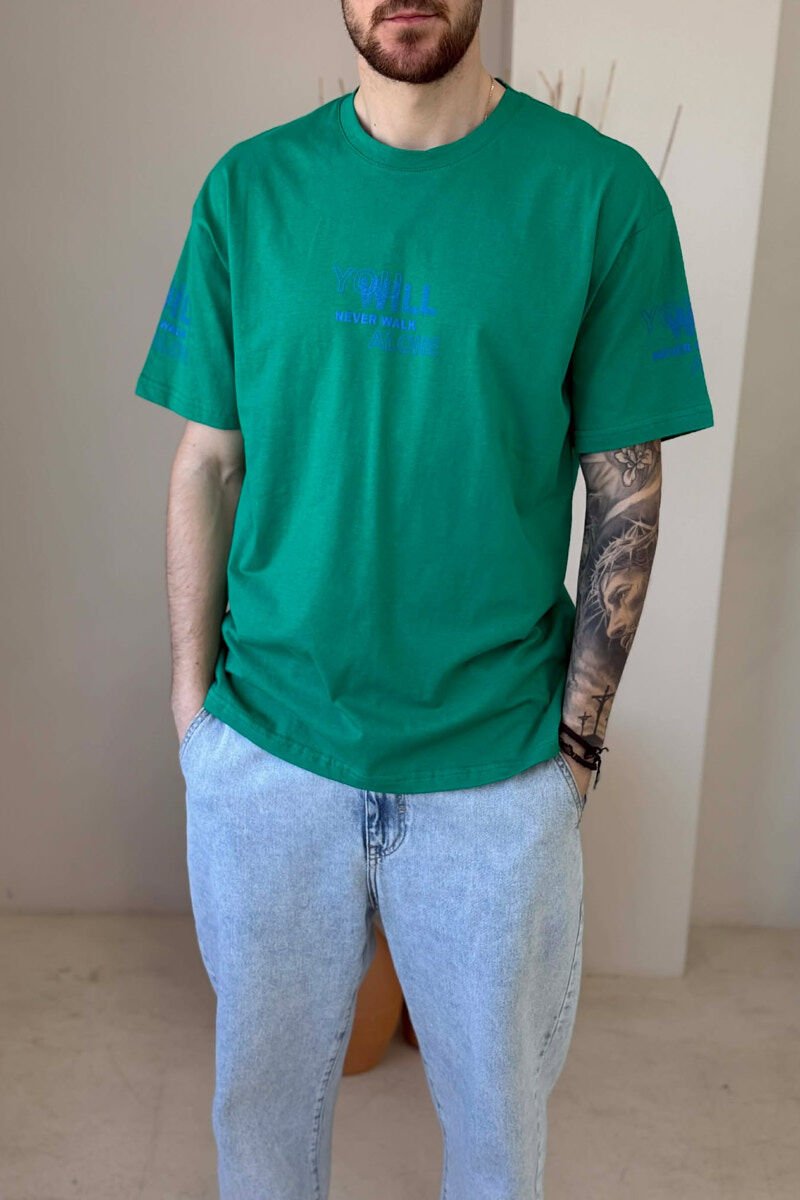 FRONT & BACK WRITTINGS MEN T-SHIRT GREEN/JESHILE - 1