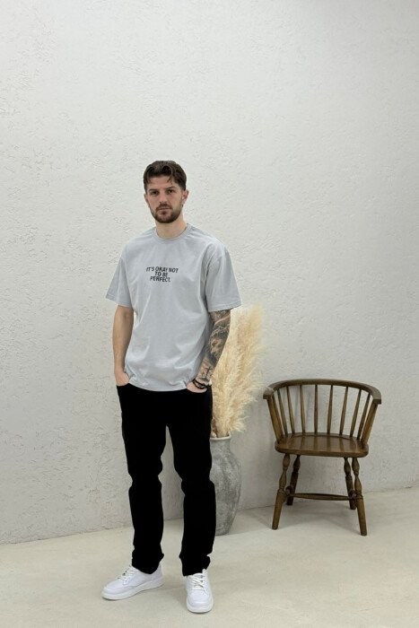 FRONT & BACK WRITTINGS MEN T-SHIRT GREY/GRI - 2