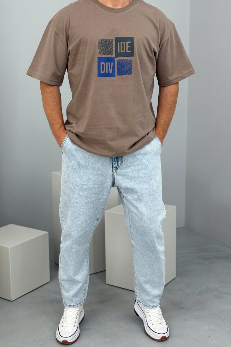 FRONT & BACK WRITTINGS MEN T-SHIRT LIGHT BROWN/KAZB - 1