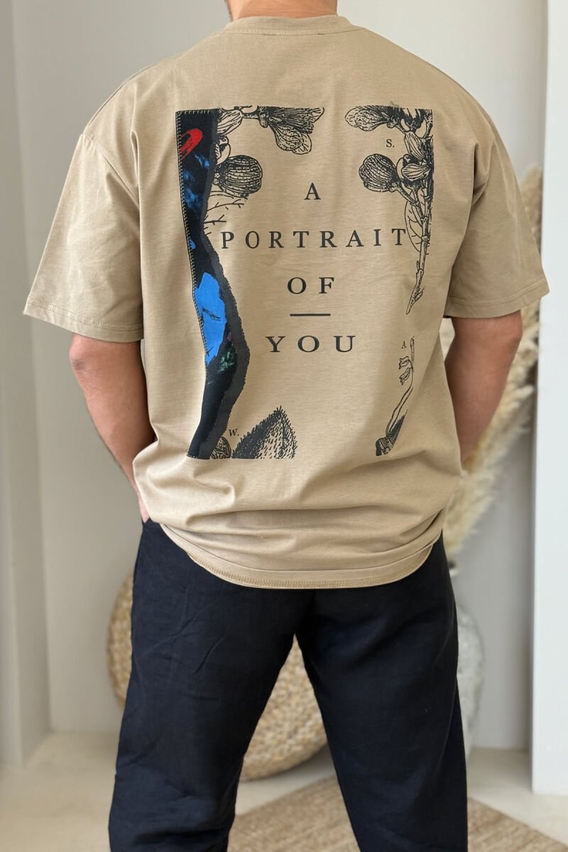 FRONT & BACK WRITTINGS MEN T-SHIRT LIGHT BROWN/KAZB - 3