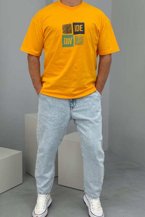 FRONT & BACK WRITTINGS MEN T-SHIRT MUSTARD/MUSTARDE - 