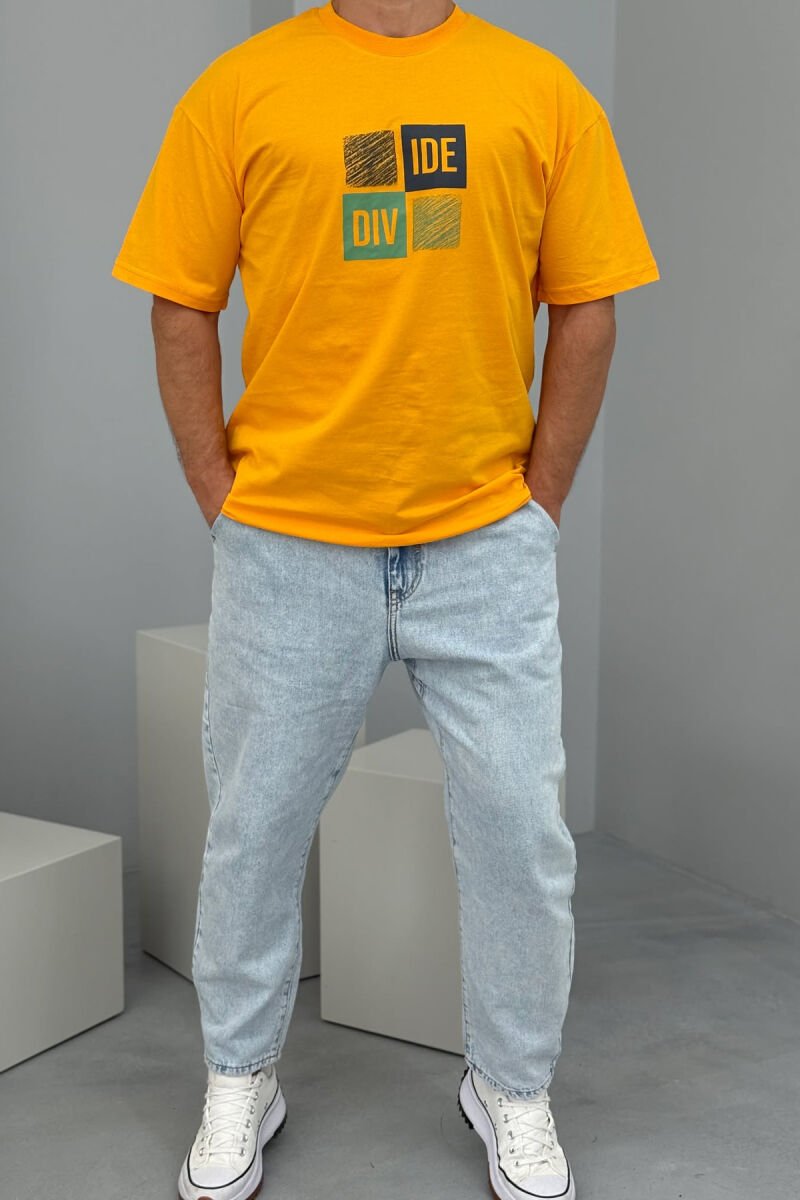 FRONT & BACK WRITTINGS MEN T-SHIRT MUSTARD/MUSTARDE - 1
