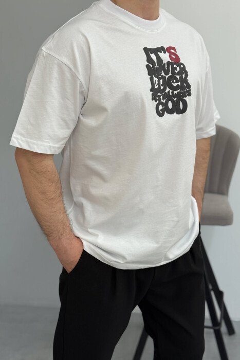 FRONT & BACK WRITTINGS SIMPLE MEN T-SHIRT WHITE-E BARDHE - KLAUDIO FASHION