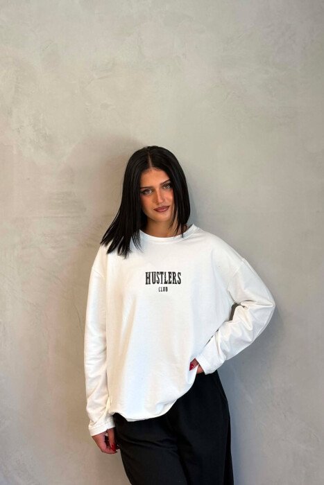 FRONT &BACK WRITTINGS SWEATSHIRT +SWEATPANTS WOMAN SET WHITE-BLACK/BAZE - 2