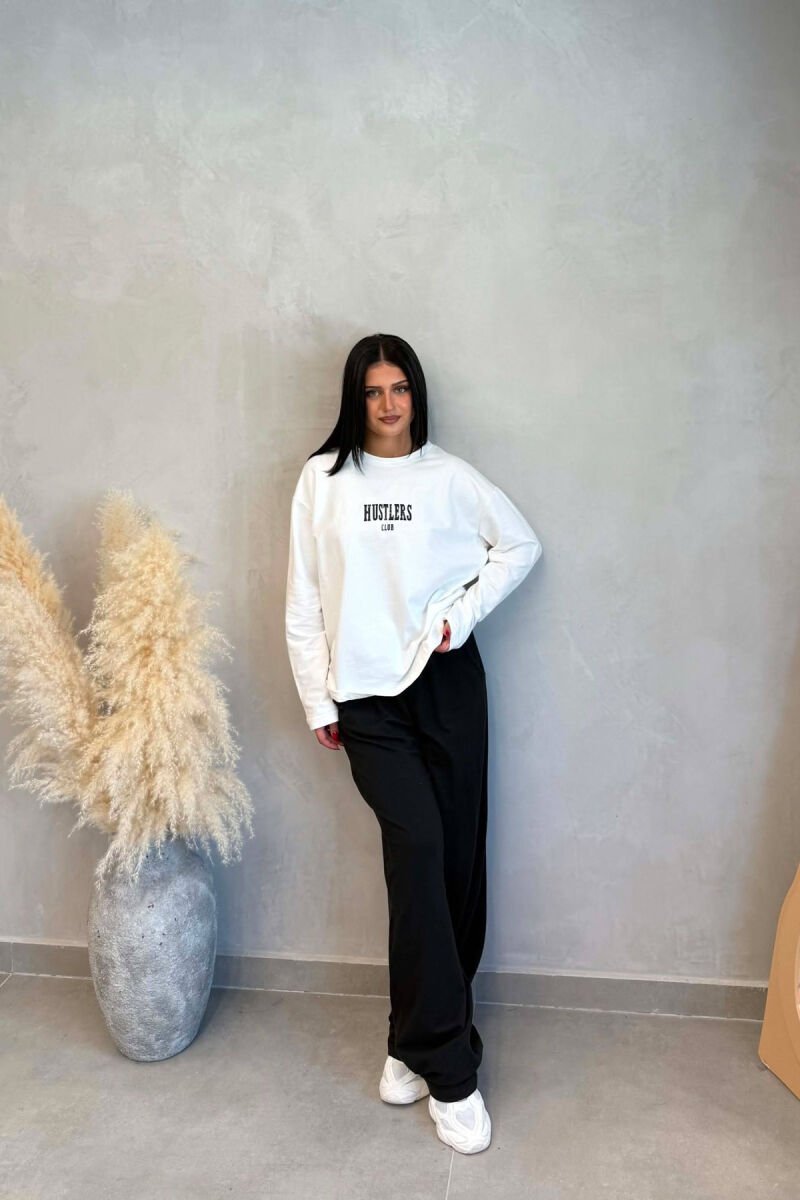 FRONT &BACK WRITTINGS SWEATSHIRT +SWEATPANTS WOMAN SET WHITE-BLACK/BAZE - 3