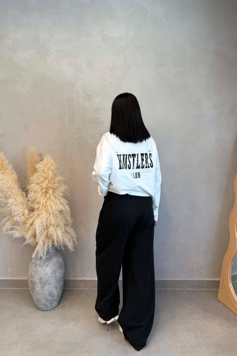 FRONT &BACK WRITTINGS SWEATSHIRT +SWEATPANTS WOMAN SET WHITE-BLACK/BAZE - 4