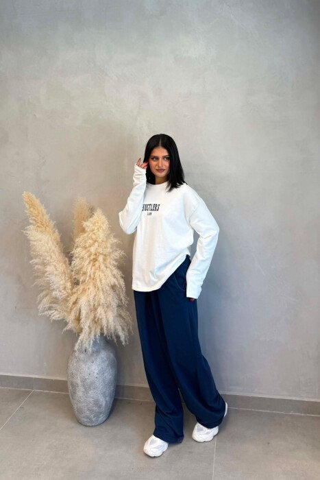 FRONT &BACK WRITTINGS SWEATSHIRT +SWEATPANTS WOMAN SET WHITE-BLUE/BABL - 3