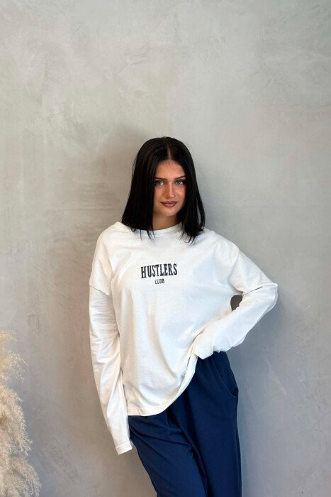 FRONT &BACK WRITTINGS SWEATSHIRT +SWEATPANTS WOMAN SET WHITE-BLUE/BABL - 5