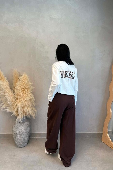 FRONT &BACK WRITTINGS SWEATSHIRT +SWEATPANTS WOMAN SET WHITE-BROWN/BAKA - 2