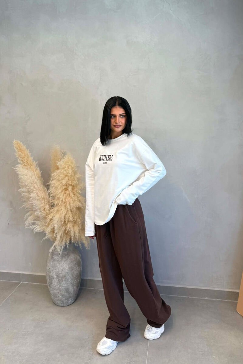 FRONT &BACK WRITTINGS SWEATSHIRT +SWEATPANTS WOMAN SET WHITE-BROWN/BAKA - 3